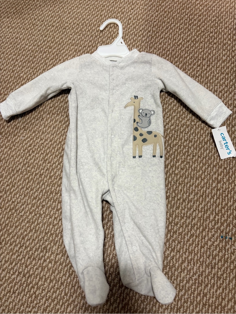 Baby size 6M Carter's Light Gray Giraffe & Koala Footed One-Piece